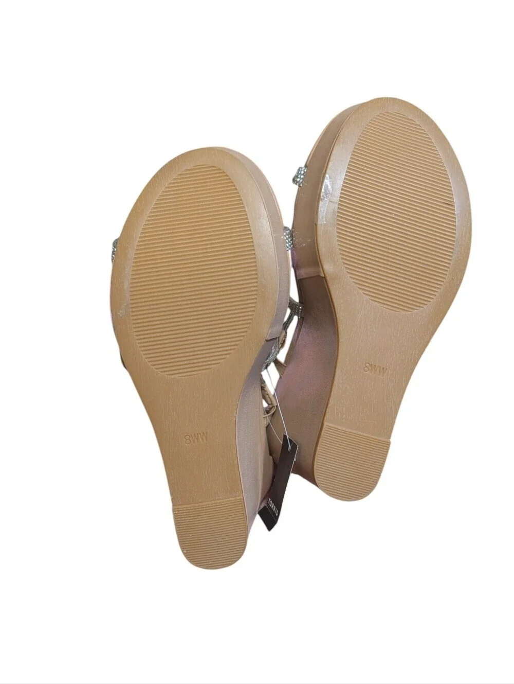 Torrid Embellished Lucite Multi Strap Wedge Sandals Nude/Clear Rhinestone 8WW